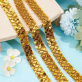 0.78" Gold Sequin Trim Lace Ribbon Braid Sequins Beads Glitter Ribbon Sequin Strips 3 Rows Paillette Roll for - 14Yds