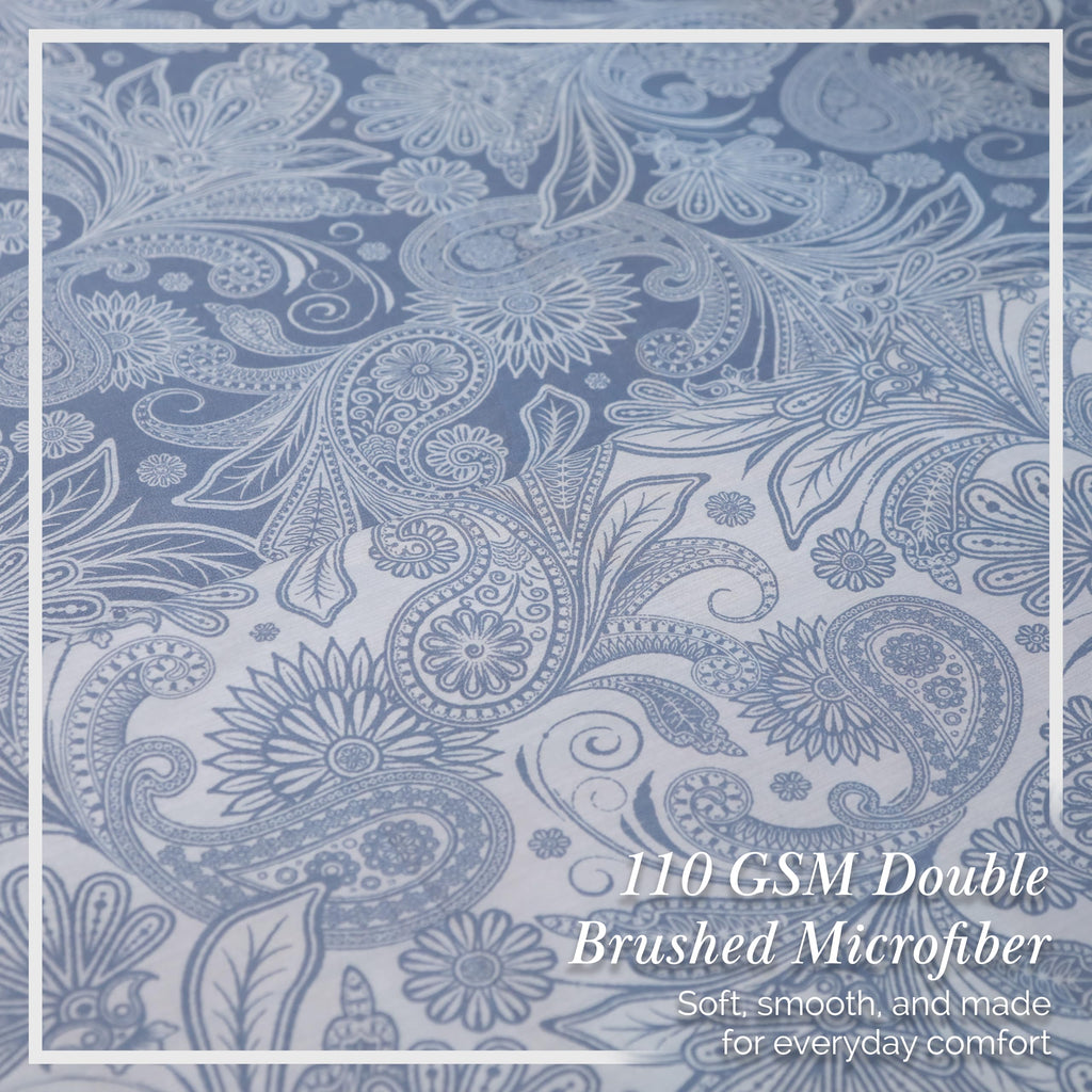 Oversized King Size Comforter Set, Down Alternative Paisley Bedspread, Blue