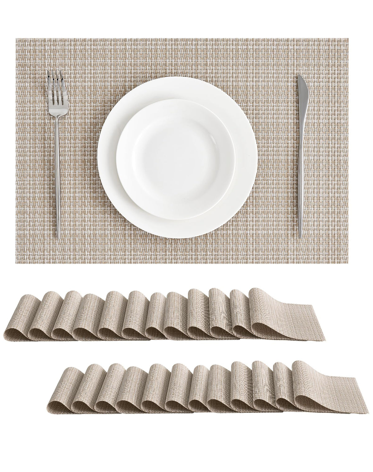 Woven Vinyl Placemats Set of 24, Beige
