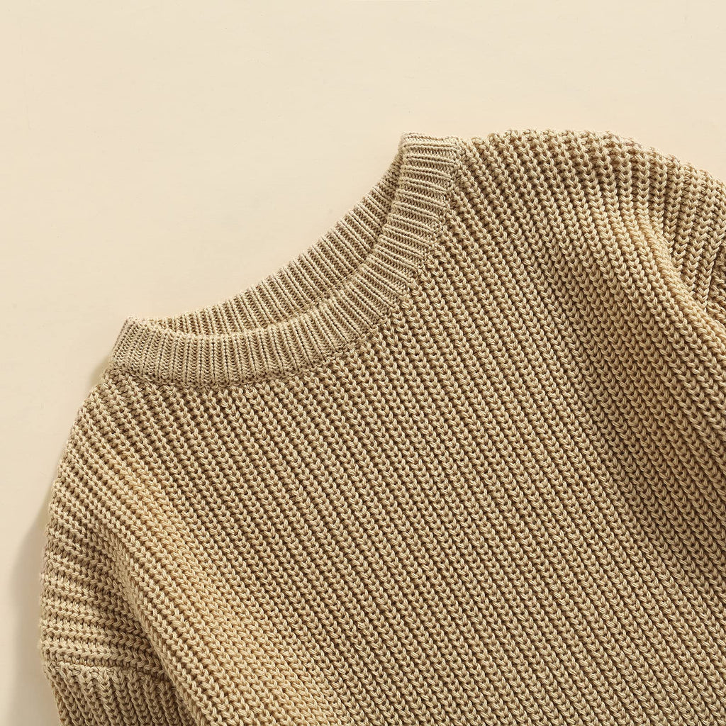 Toddler Baby Girl Boy Sweater Fall Winter Long Sleeve Knit Pullover Sweatshirt Outfit Tan