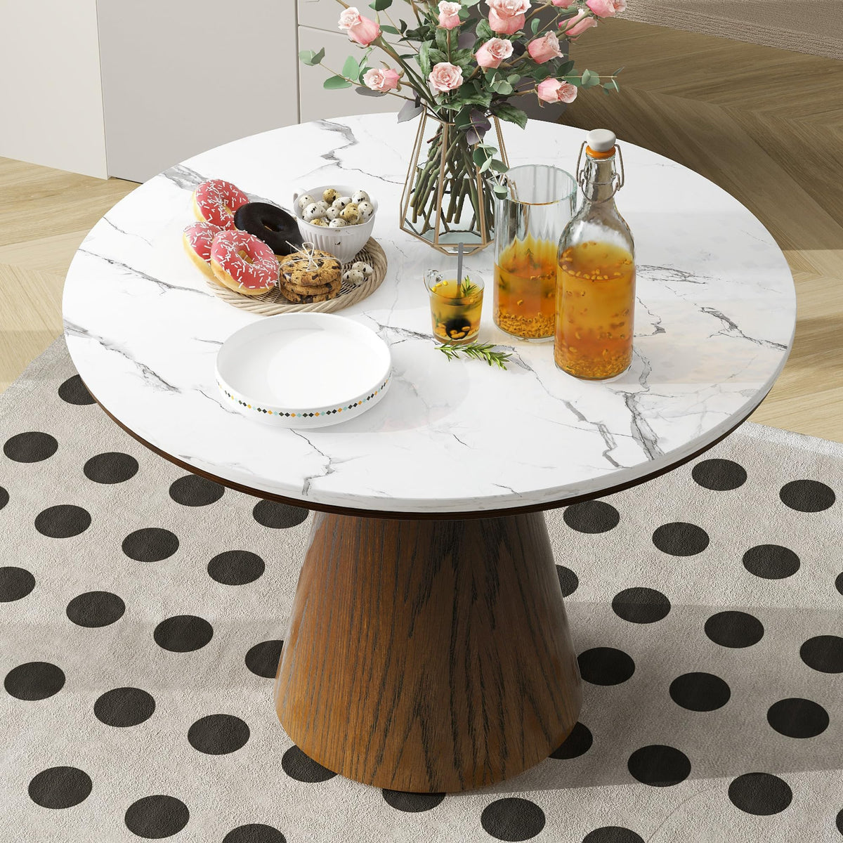 Inspired Saarinen Style 44 Round Dining Table for 4-6, Modern Minimalist Pedestal Kitchen Table Circular MDF Finish Tabletop Living Room