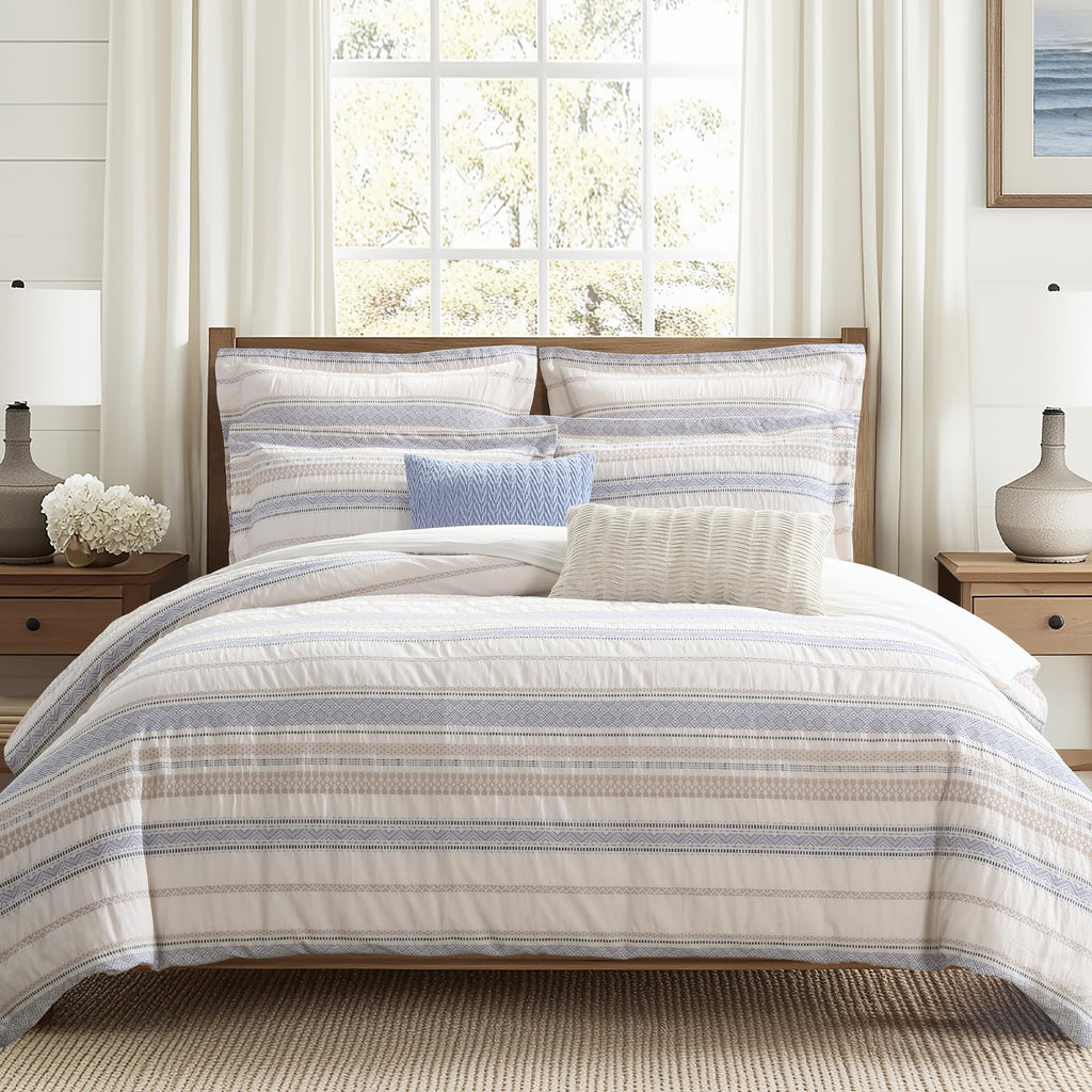 Pickford Chambray Duvet Cover Set - Duvet Cover + One Standard Sham - Jaquard - Chambray, Taupe and Cream