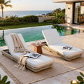 Outdoor Chaise Lounges Set of 2, 5 Adjustable Backrest Patio Lounge Chair, Wicker Rope Outdoor Furniture - Beige