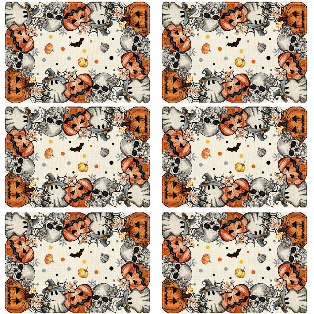 Halloween Skeleton Ghost Placemats Set of 6 Table Decor 12x18 Inch