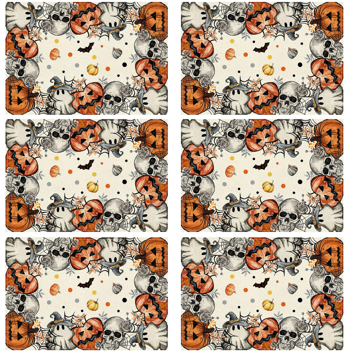 Halloween Skeleton Ghost Placemats Set of 6 Table Decor 12x18 Inch