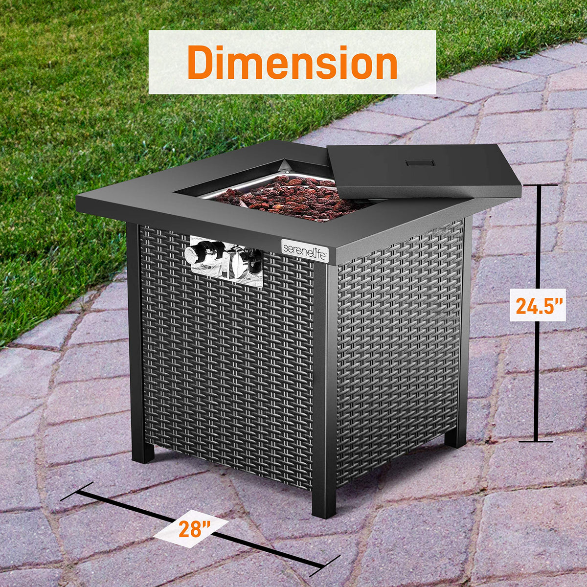 Outdoor Propane Fire Pit Table - CSA Approved Safe 40, 000 BTU Pulse Ignition Propane Gas Fire Table - Steel Tabletop