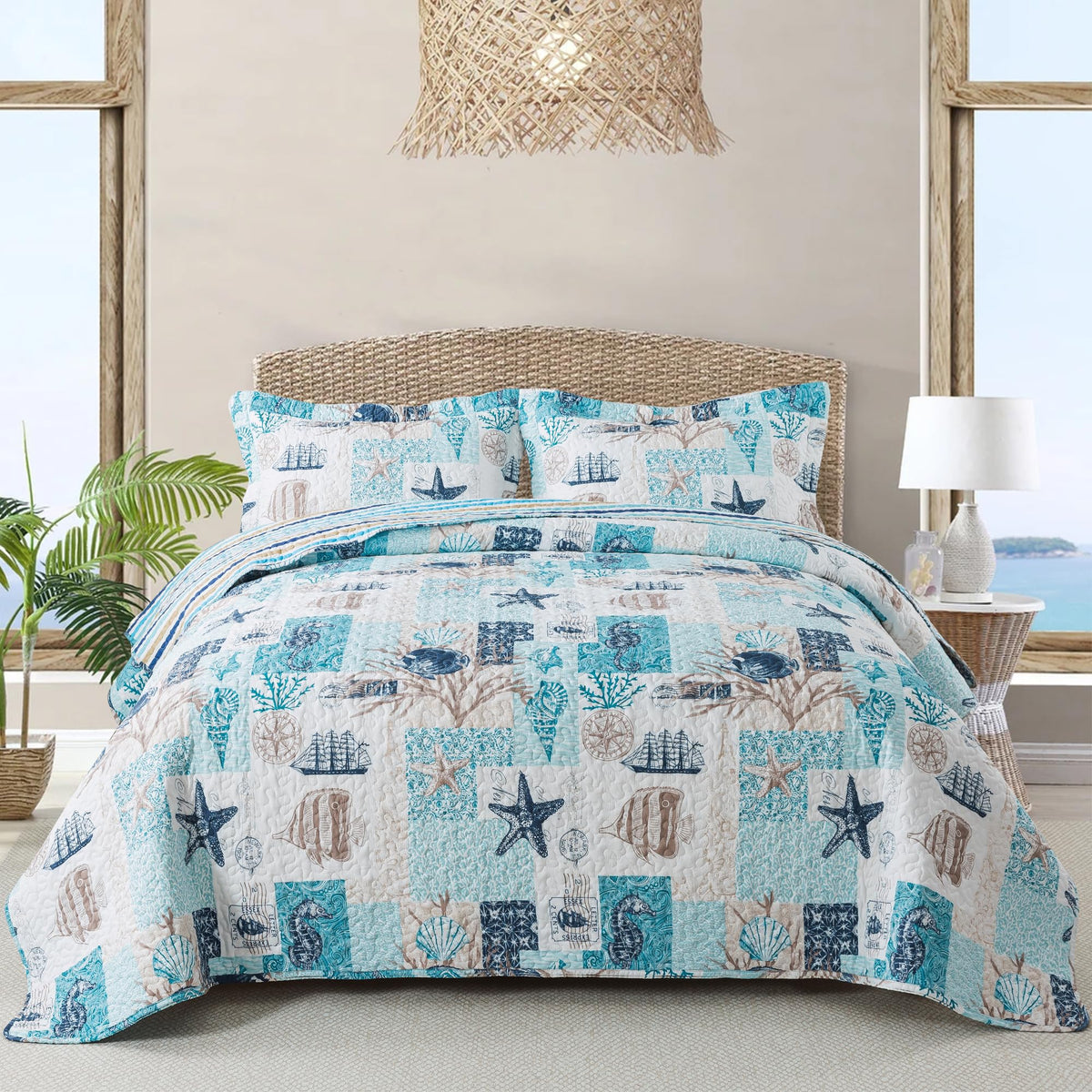 Quilt Bedspread Sets - West Coastal Pattern Reversible Coverlet Set