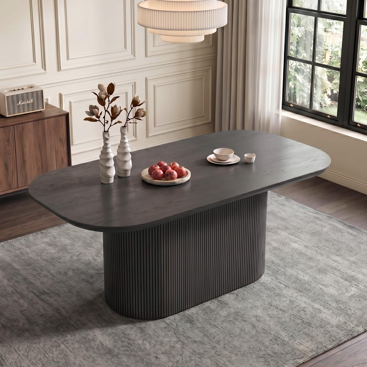 Inspired Saarinen Style 62.99 Inch Rectangular Dining Table for 4-6 People, Modern Kitchen Dining Room Table with Pedestal Base, Black Table