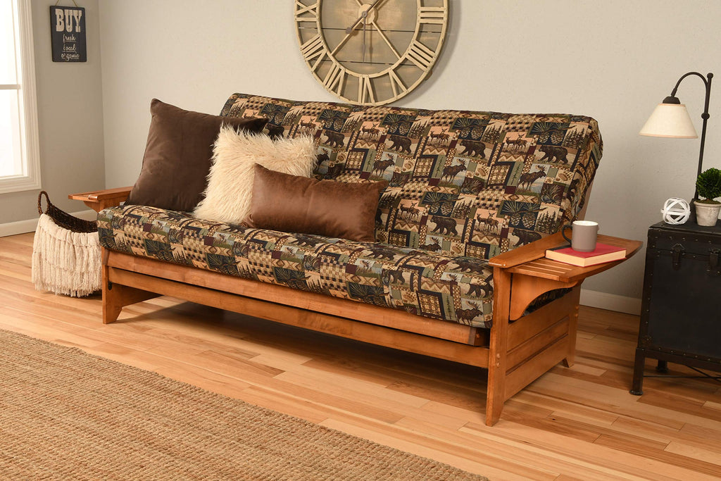 Phoenix Wooden Futon with Peter's Cabin Mattress Included, Futon Sofa Bed Couch, Convertible Sleeper Couch Cabin