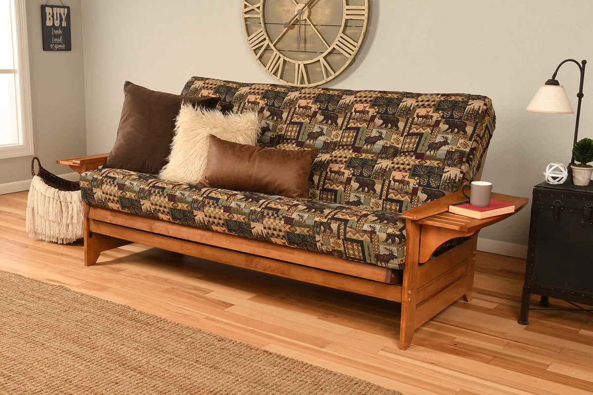 Phoenix Wooden Futon with Peter's Cabin Mattress Included, Futon Sofa Bed Couch, Convertible Sleeper Couch Cabin