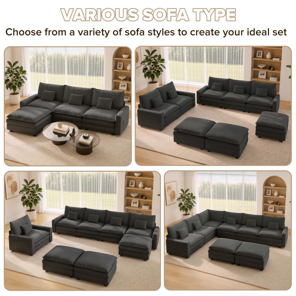 140" Oversized Modular Sectional Sofa, U Shaped Cloud Couches with Ottomans