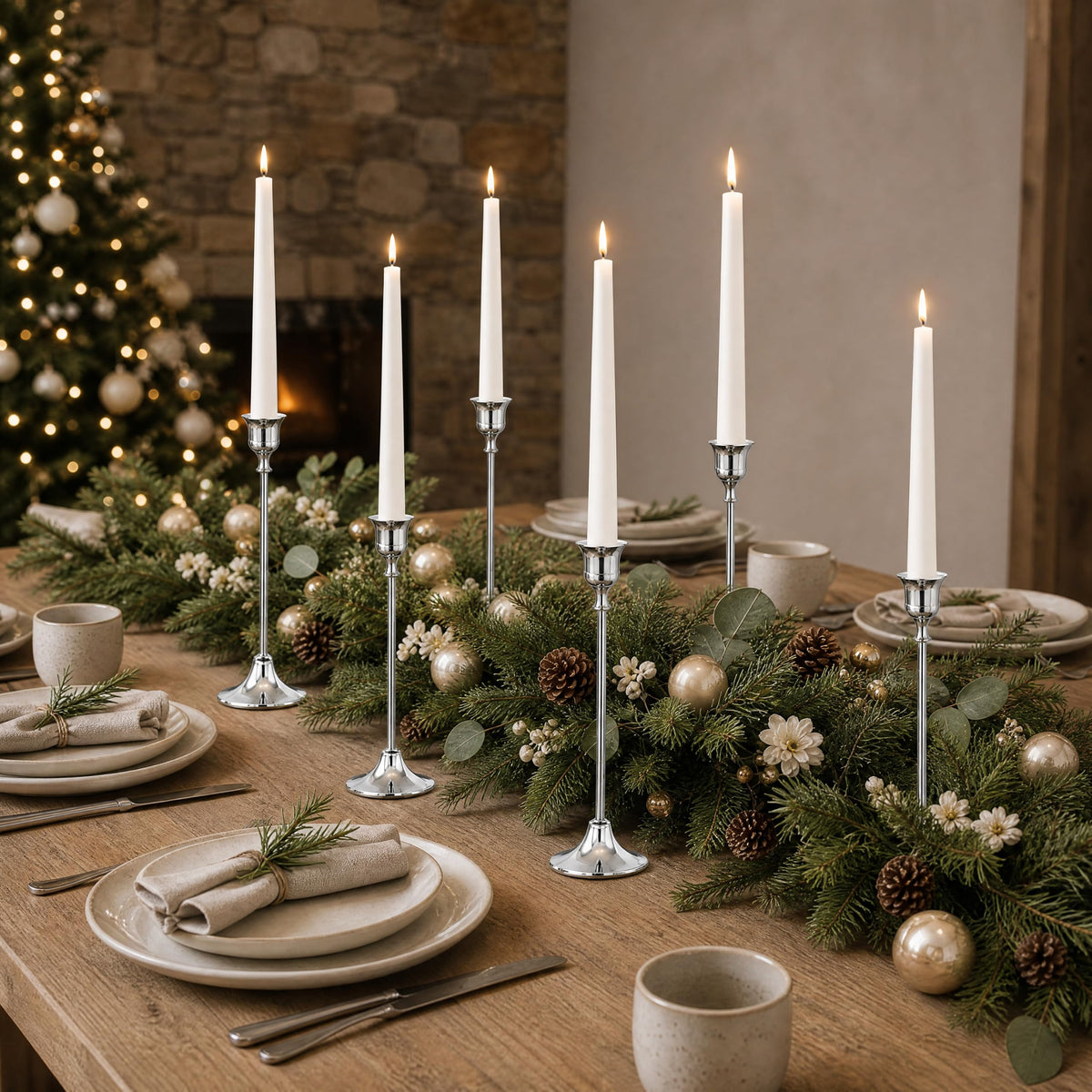 12 Pcs Silver Taper Candle Holder Bulks for Wedding Party Table Decor