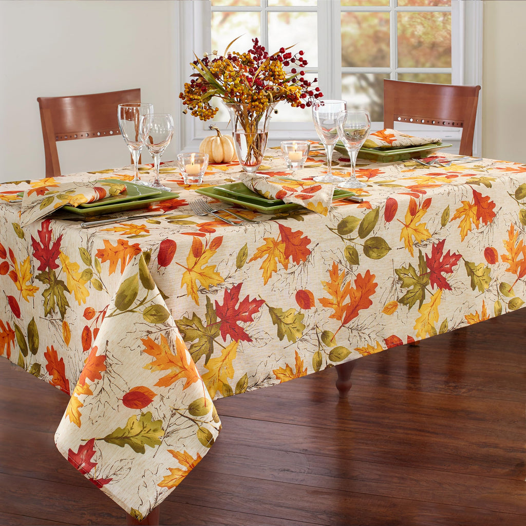 Autumn Leaves Fall Printed Tablecloth, Multicolor - 60"W x 120"L