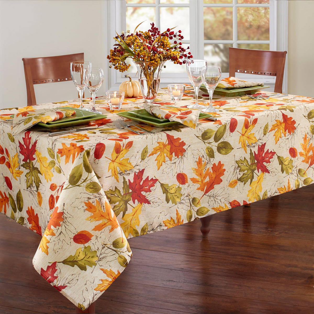 Autumn Leaves Fall Printed Tablecloth, Multicolor - 60"W x 102"L