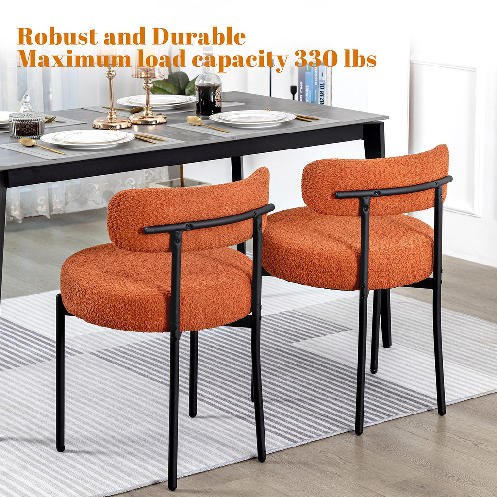 Boucle Set of 2, Upholstered Dining Room Chairs Orange