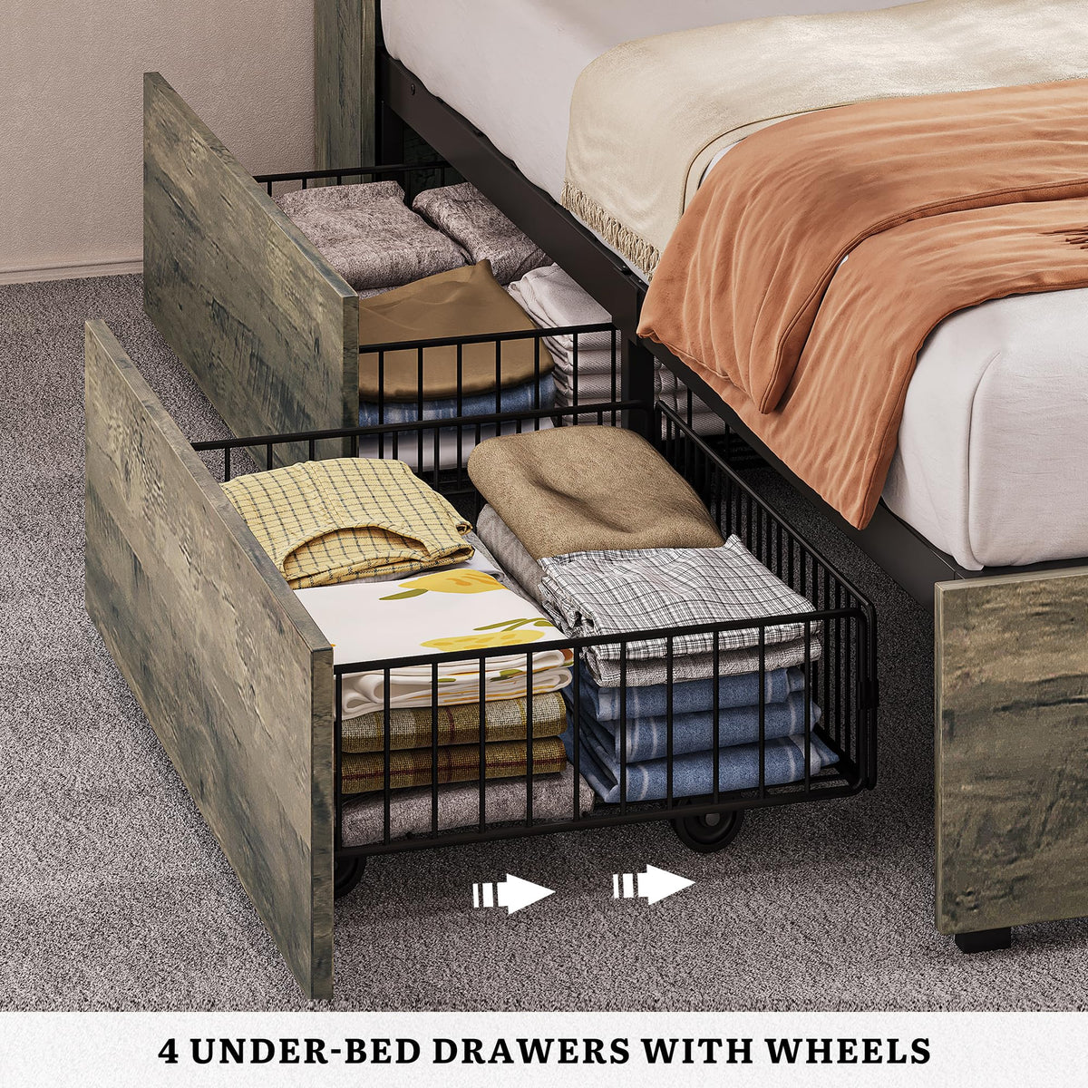 Farmhouse Bed with 50" Tall Storage Bookcase Headboard