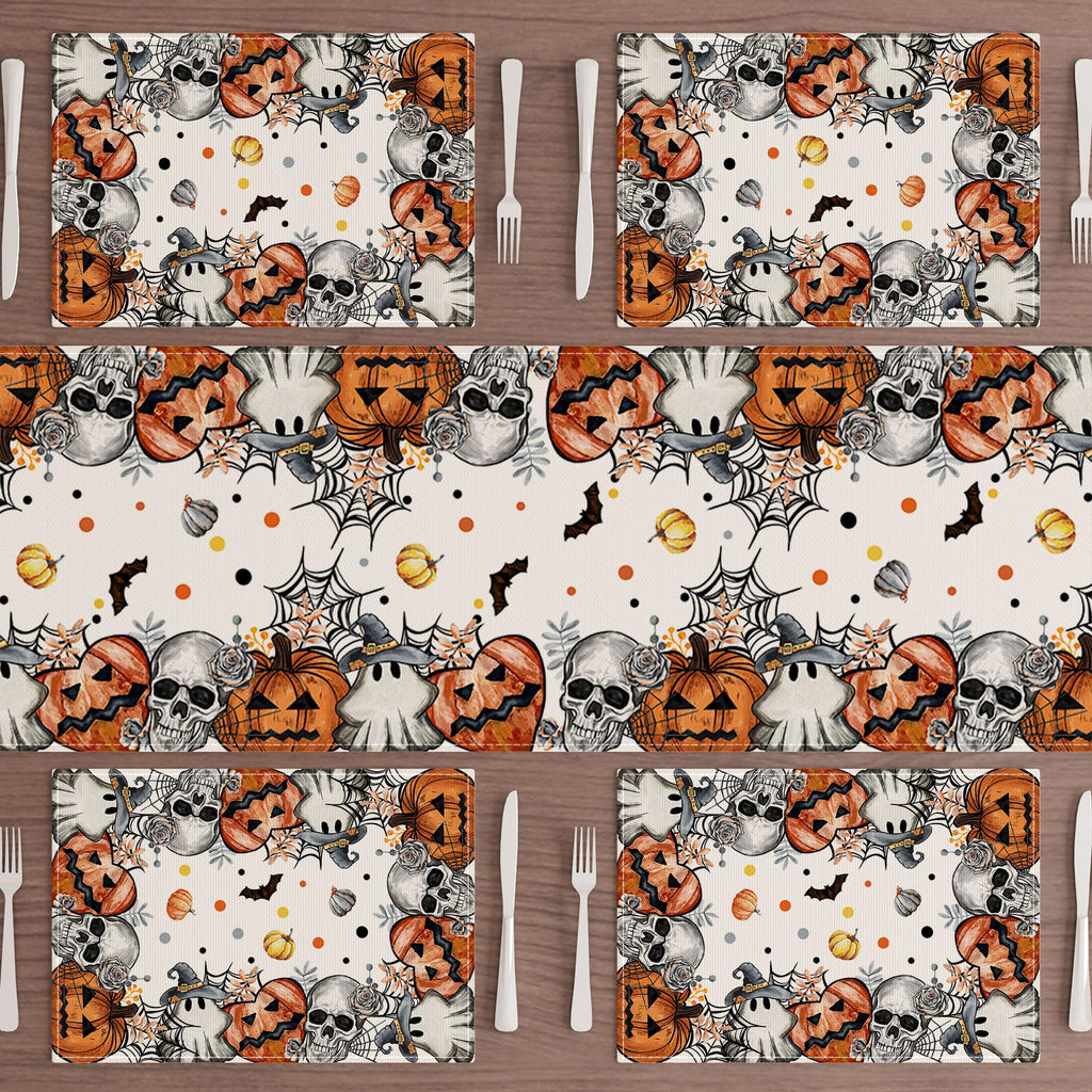 Halloween Skeleton Ghost Placemats Set of 6 Table Decor 12x18 Inch