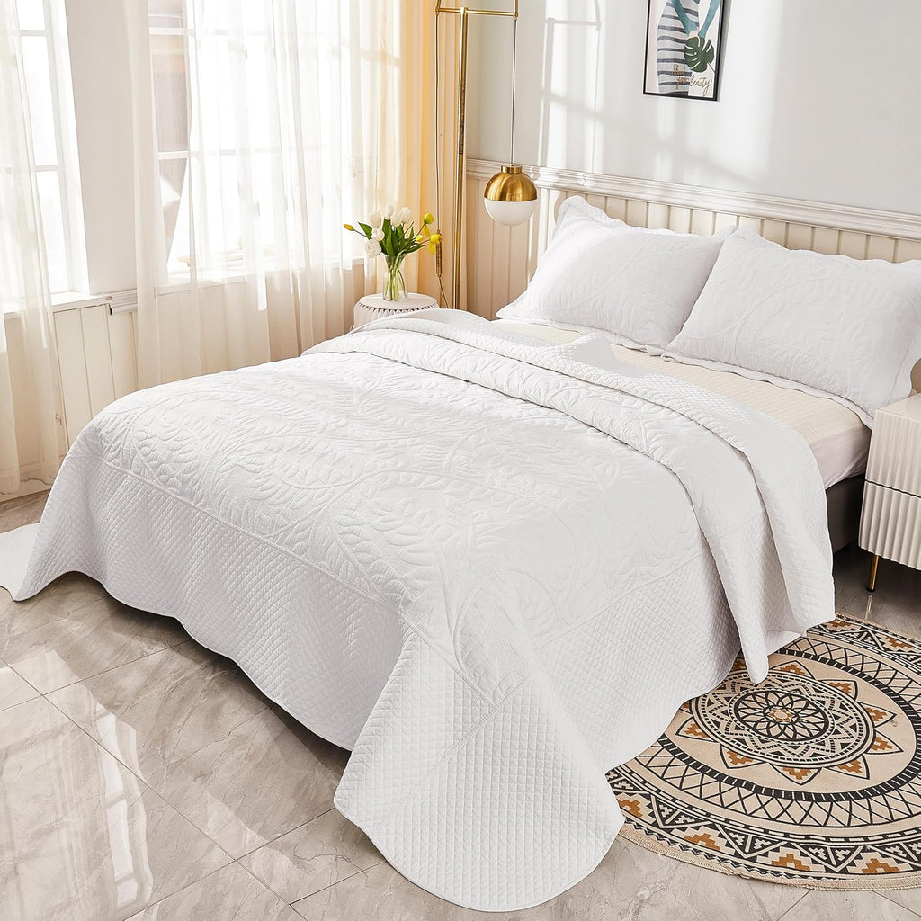 3-Piece 100% Cotton Oversized Bedspread Lightweight Quilt Coverlet Embroidery Farmhouse Bedding Set