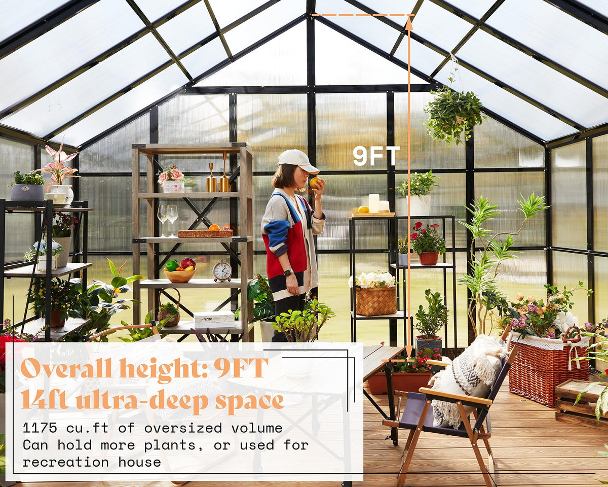 12x13.5x9 FT Polycarbonate Greenhouse with Quick-Connect Assembly