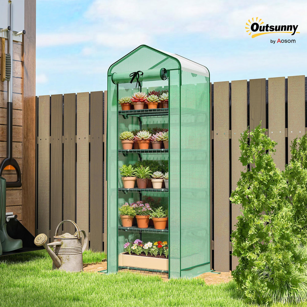 5 Tier Mini Greenhouse w/ Screen Roof 27.6" x 19.7" x 75.6" Green