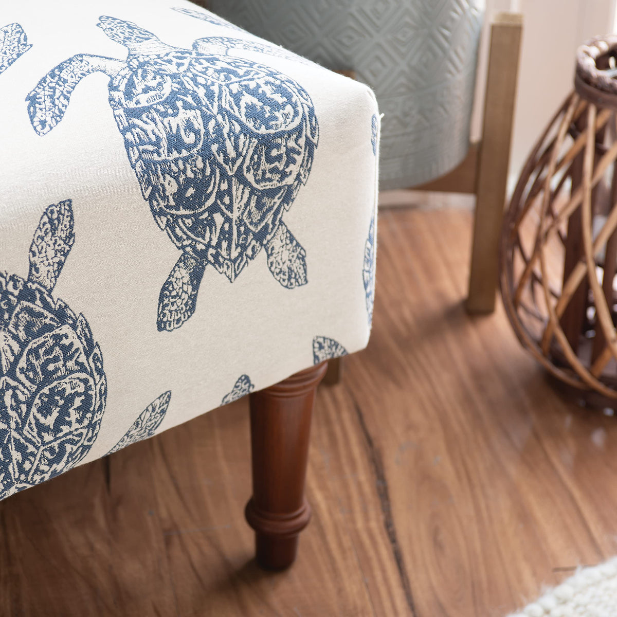 Markay Accent Chair, 25"W x 18.75"D x 35H, Ivory with Blue Sea Turtle Pattern, Traditional, Coastal, Upholstered