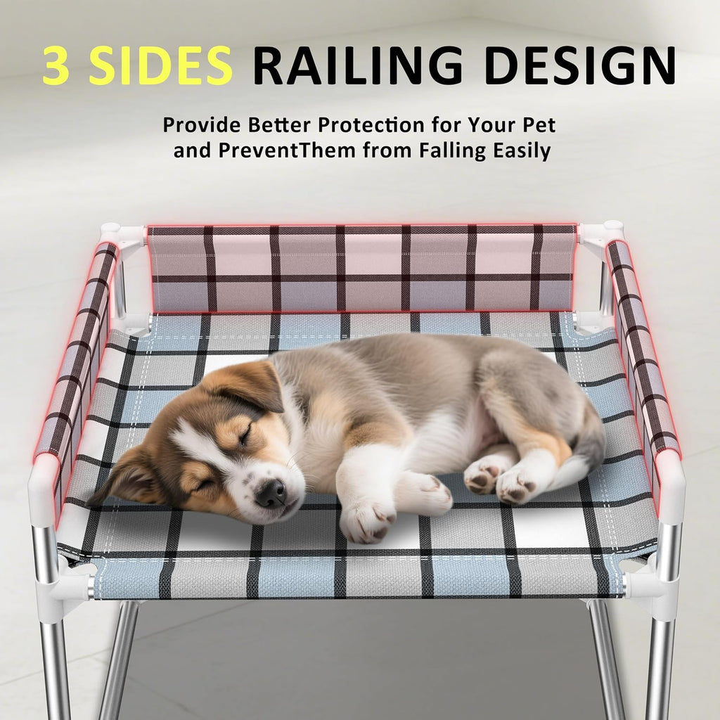 Bedside Cosleeper Dog Bed with Guardrail, 3-Fence Height Elevated Bed Dog