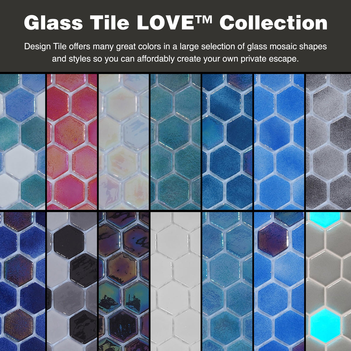 Glass Tile Love Familiar 11 in. X 16.325 in. Hexagonal Glass Mosaic Tile (10.76 sq. ft./case) Blue 1010157108, Ideal