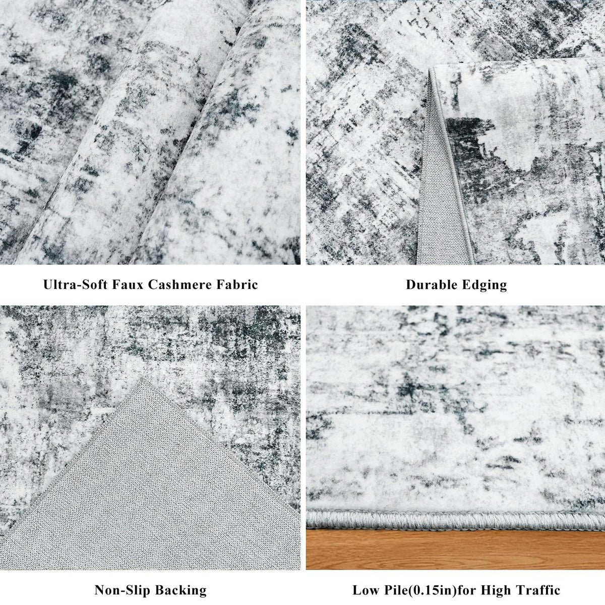 3x12 ft Long Hallway Runner Rug - Non-Slip Washable Kitchen Rug with Rubber Backing, Modern Abstract Neutral Thin Low