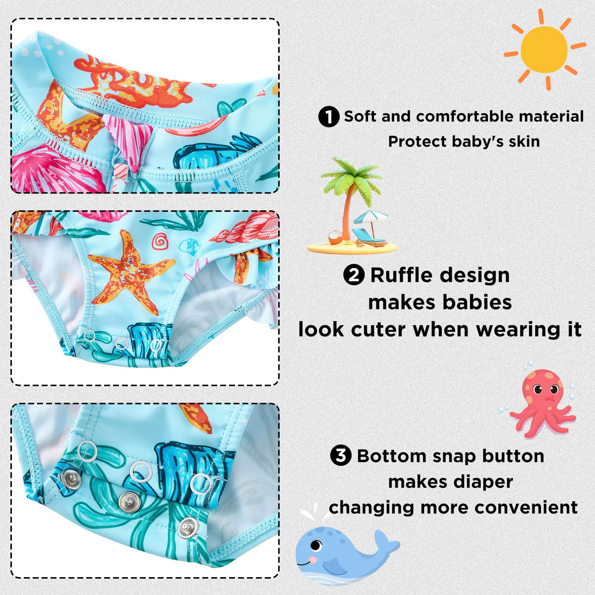 Baby Girls One Piece Swimsuit Infant Long Sleeve Bathing Suit