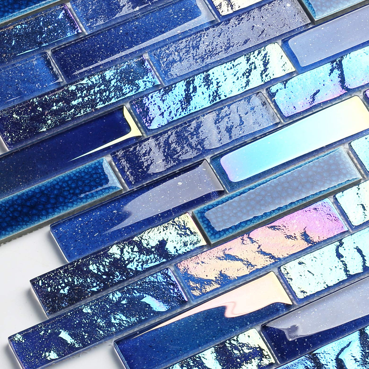 Blue Glass Porcelain Tile Box of 5 Square Feet Iridescent Starry Sky Backsplash Tile for Swimming Pool Kitchen