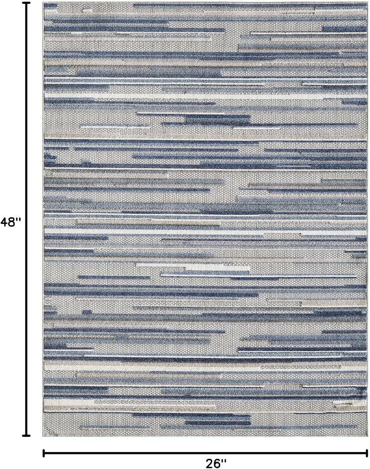 2' x 4' Blue Abstract Striped Indoor Outdoor Area Rug