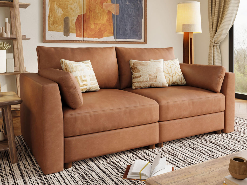 Faux Leather Modular Sectional Sofa Wide U Shaped Couches Brown