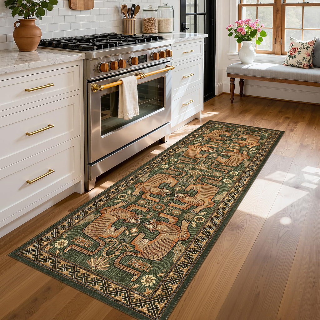 Tiger Print 2.5'x8' Washable Non Slip Runner Boho Hallways Rugs