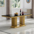 68 in Faux Marble Dining Table for 4-6, Black Marble Dining Table with Gold Stainless Steel Base, Luxury Rectangular