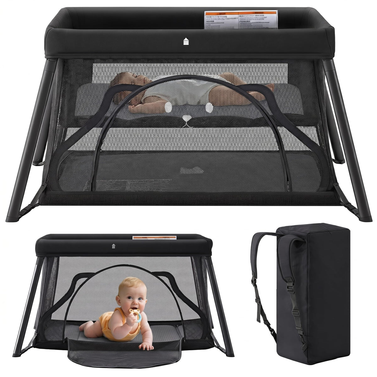 Travel Crib,Portable Baby Crib,Foldable Playpen,Play Yard (Black)