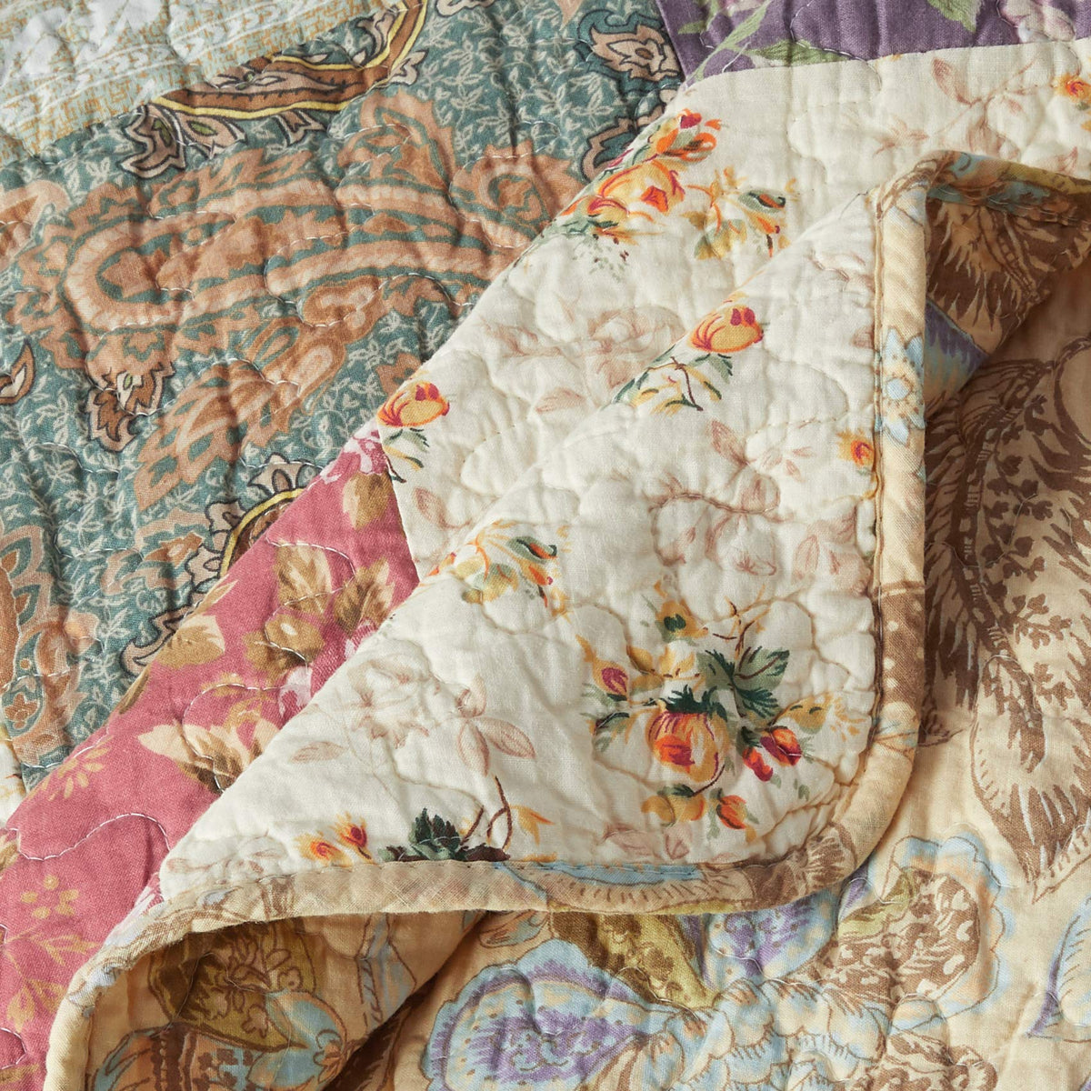 100% Cotton Authentic Patchwork Quilted Daybed Set, 5 Piece, Blooming Prairie