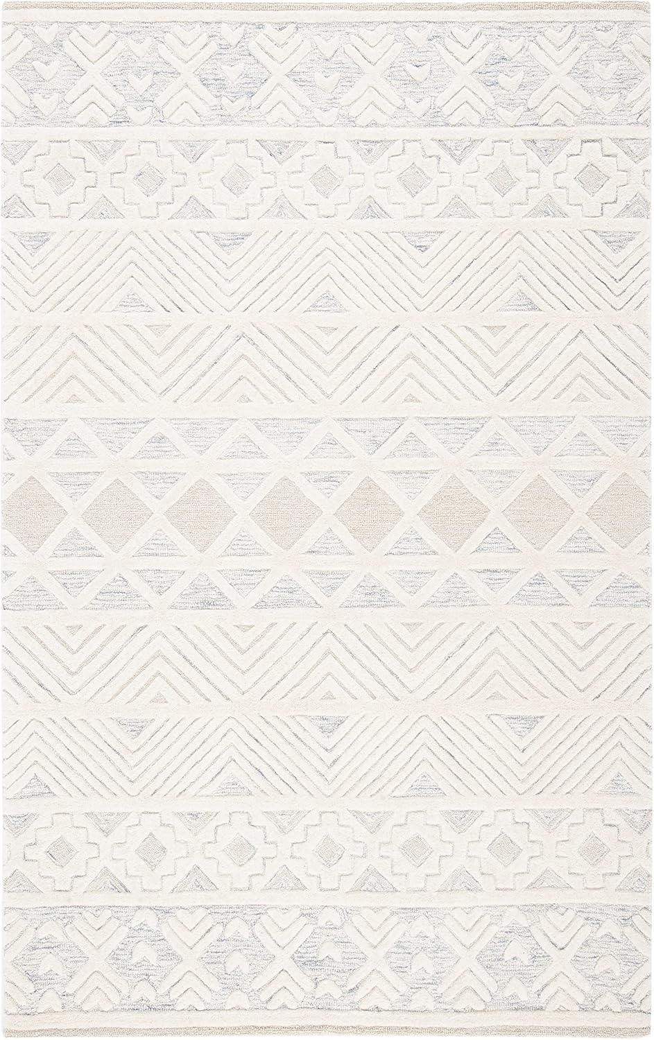 Artistry Collection Accent Rug, Ivory & Light Grey, Handmade Moroccan Boho Wool, Ideal for High Traffic