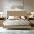 Oak Queen Floating Bed Frame with Headboard & Charging Station