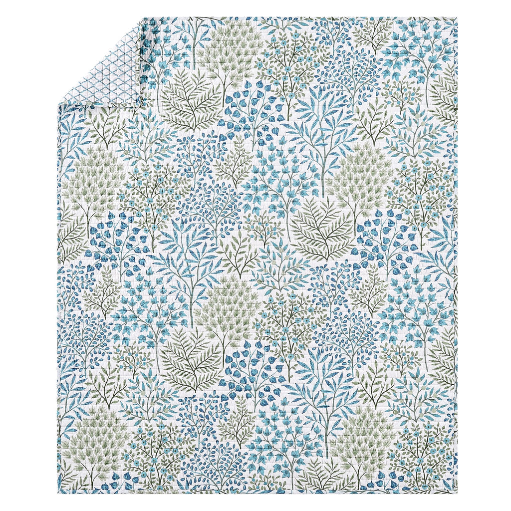 English Forest Green - Throw - Leaves - Green, Blue, White - Quilted Throw (50x60in.) - Cotton