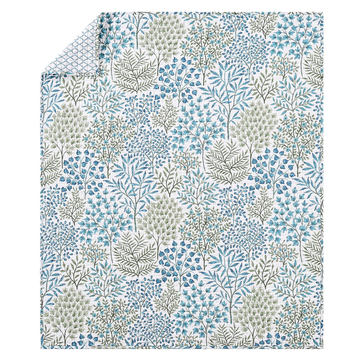 English Forest Green - Throw - Leaves - Green, Blue, White - Quilted Throw (50x60in.) - Cotton