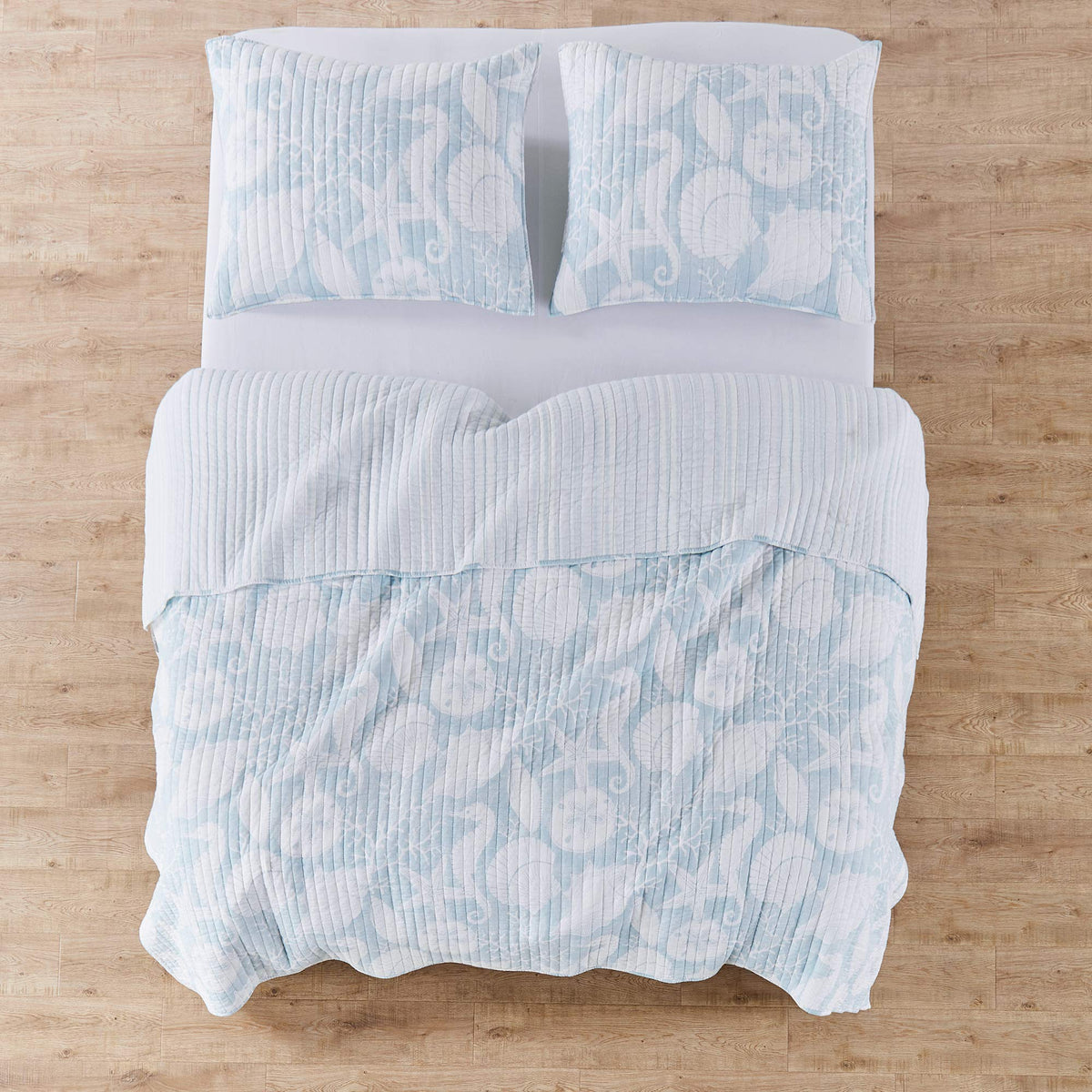 Stillwater Quilt Set - Quilt and Two Shams - Coastal - Blue and White - Quilt (106x92in.) and Shams
