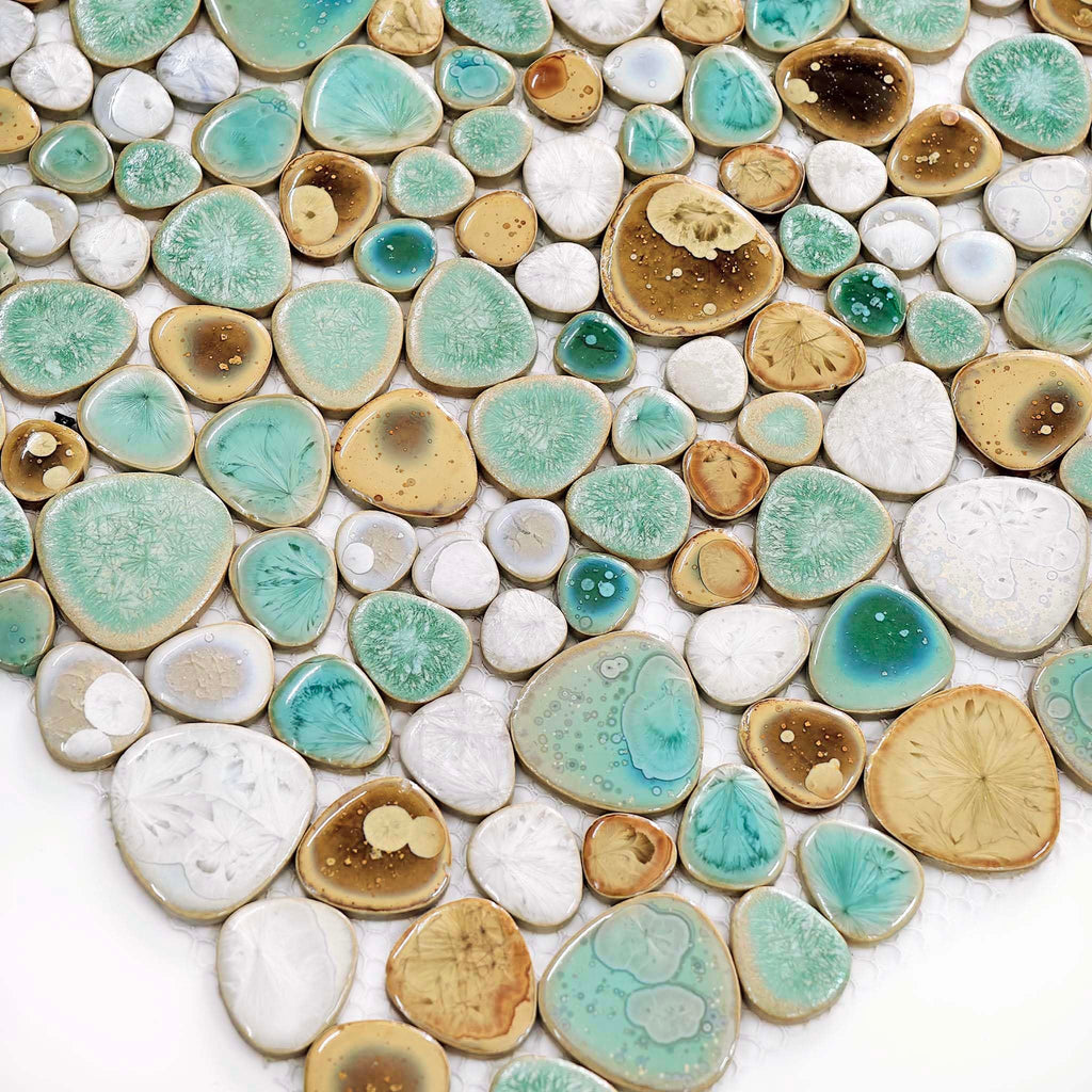 Turquoise Ceramic Pebble Mosaic Tile Sheet Shower Floor Backsplash 5 Sq Ft