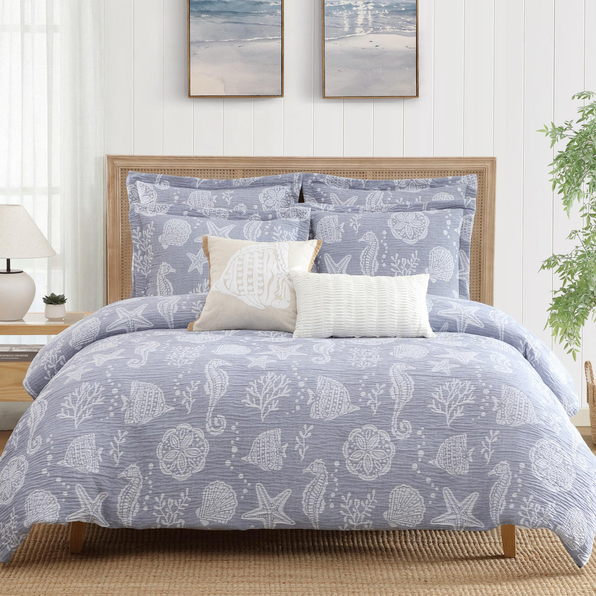 Seaside Charm Denim Blue - Set - Comforter (68x88in) and 1 Standard Sham (20x26in) - Coastal - Blue - Polyester