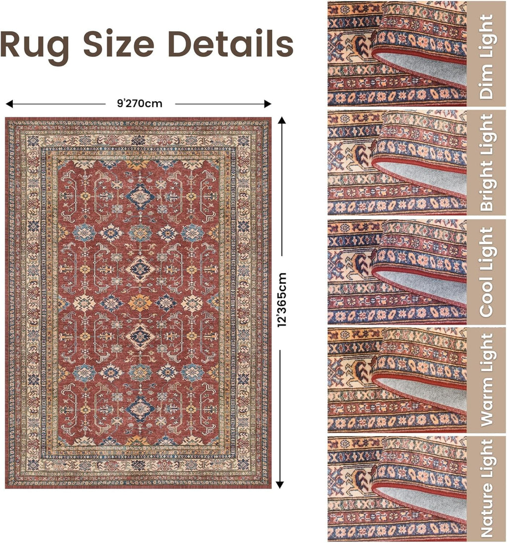 Area Rugs, Vintage Washable Area Rug, Burgundy