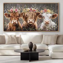 Highland Cow Wall Art - Rustic Farmhouse Wall Art for Country Wall Decor, Vintage Artwork for Walls, Framed Pictures