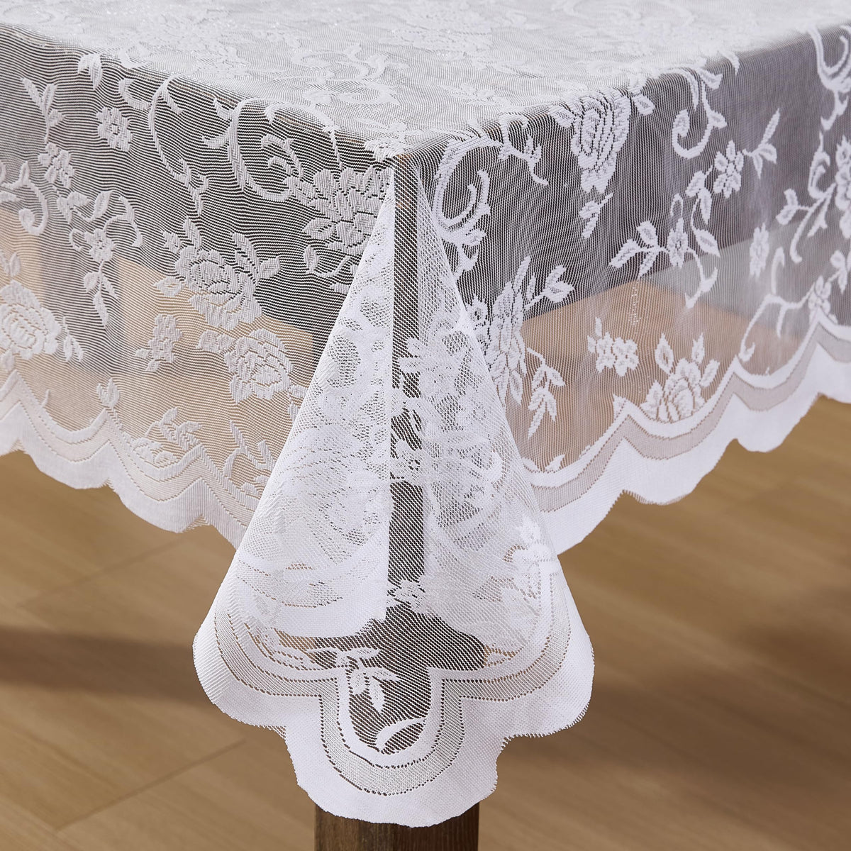 Harper Floral Lace Tablecloth, Round, 70 Inch Round, White