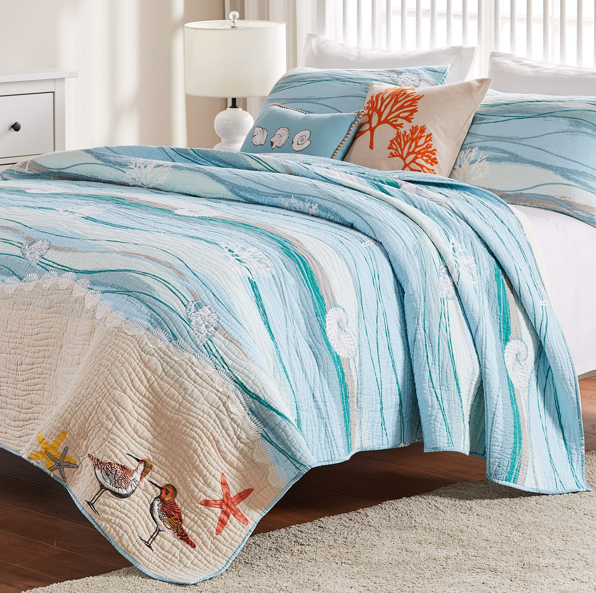 Home Maui Embroidered Coastal Quilt Set, (2-Piece)