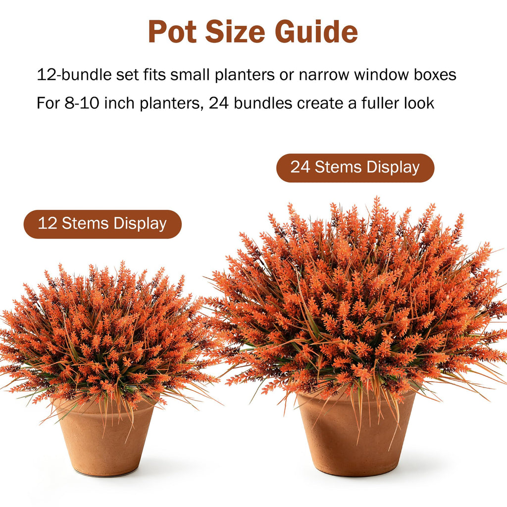 12 Bundles Fall Faux Outdoor Plants, UV Resistant Artificial Fake Lavender with Monkey Grass, Realistic Faux Lavender