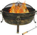 34-Inch Steel Large Fire Pit for Outside - Wood-Burning Fire Pit Bowl for Outdoors with Spark Screen, Log Poker