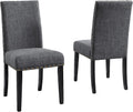 Gray Fabric Dining Chairs with Nailhead Trim, Pack of 2